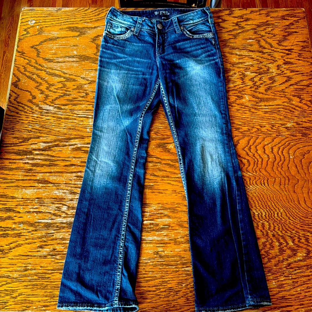 Silver Jeans SUKI Mid Boot Embelished Blue Jeans 29 x 33